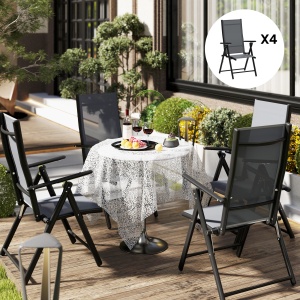 Set de 4 Scaune Pliabile pentru Grădină cu Spătar și Șezut din Plasă, 56x69x106 cm, Gri - Img 8