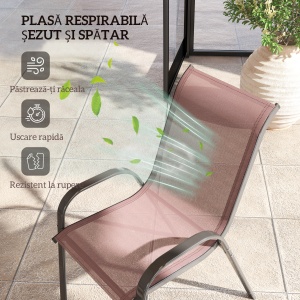 Set de 4 Scaune Suprapozabile cu Spătar Înalt și șezut din Plasă, 54x71x93 cm, Negru - Img 5