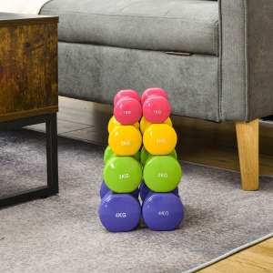 Set de 8 Gantere cu Design Hexagonal, Greutăți pentru Sală de Antrenament din Oțel și PU, Ø9x19,5 cm, Multicolore - Img 2