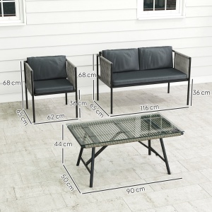 Set de Exterior din Rattan 2 Fotolii, Canapea și Măsuță Gri - Img 3