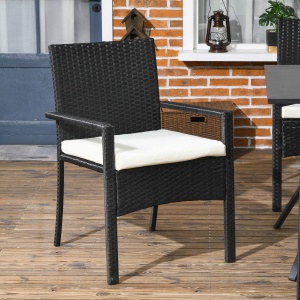 Set de Grădină 7 Piese din Ratan cu Masă și 6 Scaune Negru și Bej - Img 7