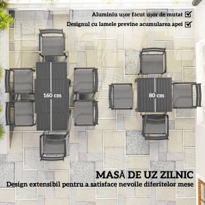 Set de Grădină cu Masă Extensibilă și 6 Scaune Stivuibile Gri - Img 5