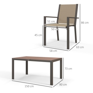 Set de Grădină din 7 Piese cu Masă din Plastic-Lemn și 6 Fotolii Stivuibile cu Șezut și Spătar, 150x90x73 cm, Maro - Img 3
