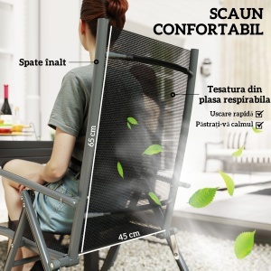 Set de Grădină din 7 Piese cu Masă Extensibilă și 6 Scaune Pliabile cu Brațe, 90/180x90x75 cm, Gri și Negru - Img 7