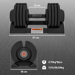 Set de Greutăți Reglabile 7/13/18/24 kg cu Suport pentru Manubrii și Mâner Antiderapant, 37x18x18 cm, Negru - Img 3