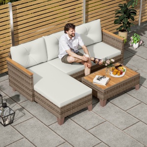 Set de Mobilier de Grădină din 3 Piese cu Canapea, Șezlong și Măsuță de Cafea, 128x66x66 cm, Kaki - Img 9