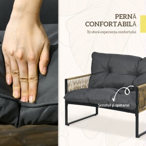 Set de Mobilier de Gradina din 4 Piese PE Rattan cu Canapea Dubla, Fotoliu si Masuta de Cafea din Sticla, 106x70x72 cm - Img 5