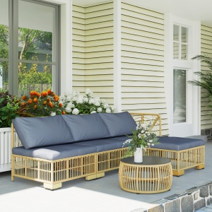 Set de Mobilier din Rachita de 5 Bucati, Gri - Img 2