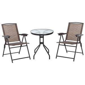 Set de mobilier pentru gradina cu masa din sticla securizata, maro - Img 1