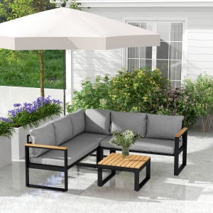 Set de Mobilier pentru Grădină din 4 Piese cu 2 Canapele Duble, Colțar și Măsuță de Cafea, 124x61x71,5 cm, Gri - Img 2