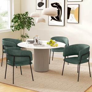 Set de Scaune, Scaune de Bucătărie Tapițate Moderne din Catifea cu Spate, Cotieră și Picioare Metalice, 57x53x73 cm, Verde - Img 7
