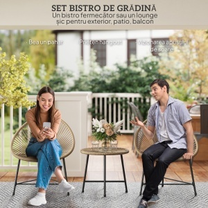 Set din Ratan din 3 Piese cu Scaune și Măsuță de Cafea, 72x68x81 cm, Natural - Img 4