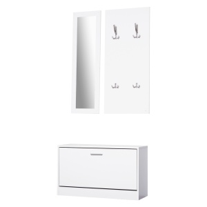 Set Hol 3‑in‑1 – Cuier, Oglinda si Scarpiera Alba Compacta - Img 1