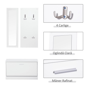 Set Hol 3‑in‑1 – Cuier, Oglinda si Scarpiera Alba Compacta - Img 6