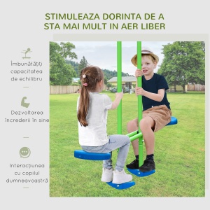 Set Leagăn de Grădină cu Leagăn Dublu și 2 Leagăne Simple, 280x140x178 cm, Verde - Img 4
