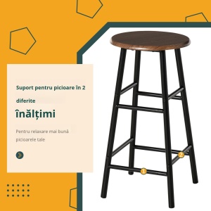 Set Masa inalta cu 2 Scaune – Bar & Bucatarie cu Raft Integrat - Img 5