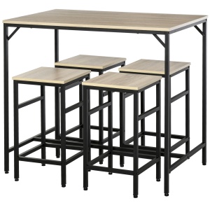Set Masa inaltata + 4 Scaune Stil Industrial – Metal & Lemn, Ideal pentru Living/Bucatarie