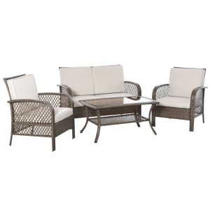 Set Masa Scaune Canapea de Exterior Mobilier de gradina din Ratan Maro - Img 1