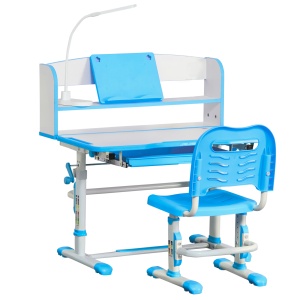 Set Masă și Scaun pentru Copii 6-12 Ani Reglabile pe Înălțime și Blat Înclinabil 45°, 80x54,5x82-104 cm, Albastru