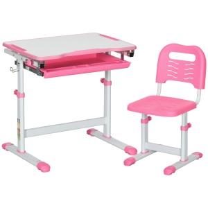 Set Masă și Scaun pentru Copii Reglabilă pe Înălțime, cu Blat Înclinabil 45°, 66x47x52-77 cm, Roz - Img 1