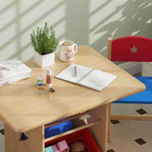 Set Masă și Scaune pentru Copii 3-7 Ani, cu 2 Scaune și 4 Compartimente de Depozitare, 77x57x50 cm, Lemn Natural - Img 8