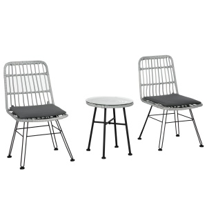 Set masuta de cafea si 2 scaune , din ratan PE, Gri - Img 1