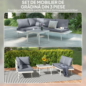 Set Mobilier de Grădină din 3 Piese cu 2 Canapele cu Spătar Reglabil în 5 Poziții și Măsuță, 139x63x65 cm, Gri - Img 4