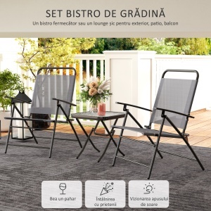 Set Mobilier de Grădină din 3 Piese cu Scaune cu Spătar Reglabil și Masă, 64x70x87 cm, Gri - Img 4