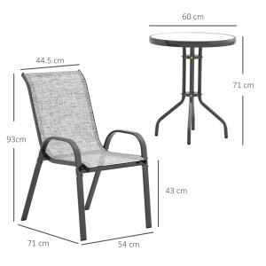 Set Mobilier de Grădină din 3 Piese cu Scaune Suprapozabile și Masă din Sticlă, 54x71x93 cm, Gri Închis - Img 3