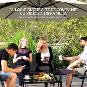 Set Mobilier de Grădină din 4 Piese cu Canapea, 2 Scaune Stivuibile și Măsuță de Cafea, 113x66x79 cm, Negru - Img 4