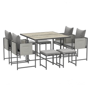 Set Mobilier de Grădină din 9 Piese cu Masă, 4 Fotolii și 4 Scaune, 110x110x75 cm, Gri - Img 1
