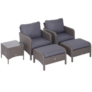 Set Mobilier pentru Extern Canapea cu Pouf si Masuta in PE Rattan cu Perne Gri - Img 1