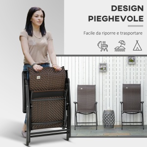 Set Scaune de Gradina 2 Piese din Ratan PE si Otel, Scaune Pliante pentru Exterior cu Spatar Reglabil in 7 Pozitii, Rosu si Negru - Img 4