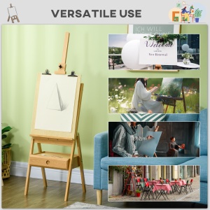 Șevalet de Pictură Reglabil cu Sertar Inferior, Șevalet din Lemn de Fag, 43,5x43x150-190 cm, Culoare Lemn - Img 7