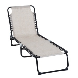 Sezlong portabil din otel si material tip plasa, care permite circularea aerului, cu spatar reglabil pe 4 pozitii, 197x58x26 cm, negru si crem - Img 1