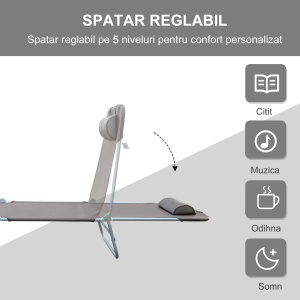 sezlong reglabil, 182x56x28cm, culoare cafea - Img 4