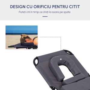 Sezlong Relax Pliabil pentru plaja cu pernuta și deschidere pentru față în tesătură Oxford, Gri - Img 9