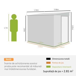 Șopron Metalic Galvanizat 7 x 5ft, cu Ușă Glisantă - Img 3
