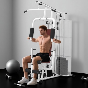 Stație Fitness Multifuncțională cu 4 Perne din Oțel și PU Alb - Img 2