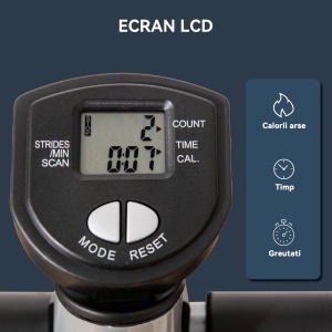 Stepper cu Monitor LCD, Mânere Reglabile și Benzi Elastice, Negru și Argintiu - Img 5