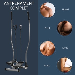 Stepper Fitness cu Maner, Bante Elastice, LCD, Oțel/ABS, Argintiu-Negru - Img 5