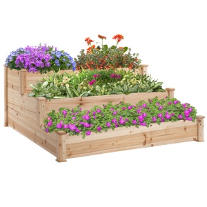 suport 3 rafturi lemn pentru plante, 120x120x56 cm - Img 1