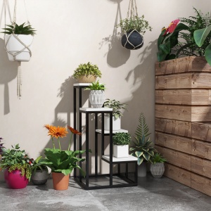 Suport de Flori pe 4 Niveluri, Raft de Colt pentru Plante, Suport pentru Ghivece, 34x34x70 cm, Negru - Img 2