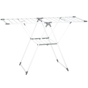 Suport de Uscare cu 2 Niveluri Reglabil pe 4 Înălțimi, Suport cu Picioare Antiderapante din Metal și Plastic, 156,5x61,5x97 cm, Alb