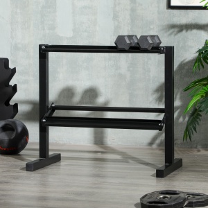Suport pentru Gantere pe 2 Niveluri, Organizator Stabil de Depozitare a Greutăților, 92.5x50.5x80.5 cm, Negru - Img 2