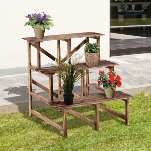 Suport pentru Ghivece cu 3 Niveluri din Lemn de Brad, 80x80x78 cm, Lemn Natural - Img 2