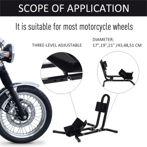 Suport pentru Motocicletă Reglabil pe 3 Nivele, Sistem de Blocare Roți Motocicletă în Metal cu Găuri, 60x55x43 cm, Negru - Img 4