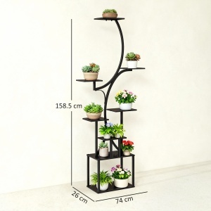 Suport pentru Plante cu 8 Rafturi în Formă de S, Suport Ghivece Metalic pentru Interior și Exterior, pentru Grădină, Balcon, Terasă, Cameră de Zi, 74x26x158,5 cm, Negru - Img 3