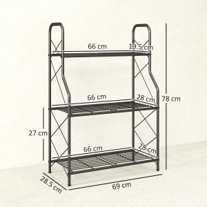 Suport pentru Plante Vertical cu 3 Niveluri, cu Suporturi Laterale în X, Suport Ghivece cu Mânere Integrate din Metal pentru Interior și Exterior, 69x28.5x78 cm, Negru - Img 3