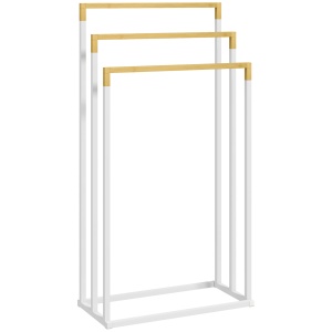 Suport pentru Prosoape din Bambus și Oțel cu Design Independent, 45x22.5x86 cm, Alb
